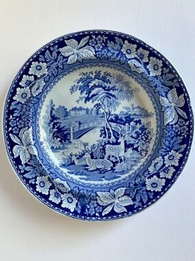 Antique Ridgway Osterley Park Blue & White Transferware Soup Plate c1814